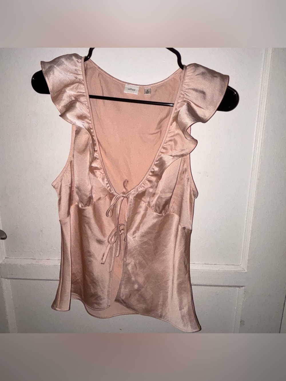 Ruffled Satin Tie-Front Women's Top - Blush Pink from Aritzia